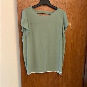 LOFT Green Boxy Blouse with Cap Sleeves